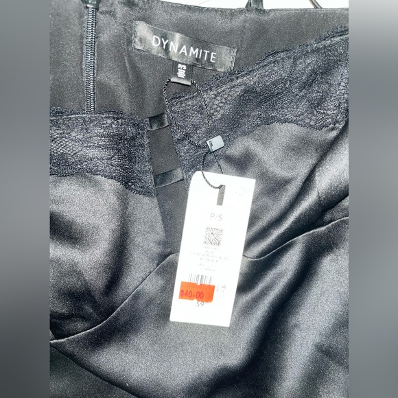 Dynamite Black Satin Bustier Slip Dress with Lace - Picture 3 of 3